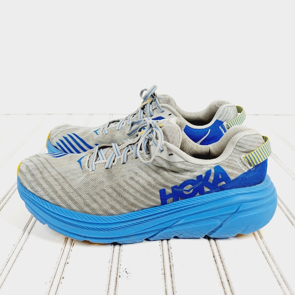 Hoka One One Rincon Running Shoes Sneakers Mens Gray Blue Yellow Shoes D54